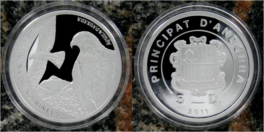 Strieborná minca Orol skalný 2011 Proof Andorra