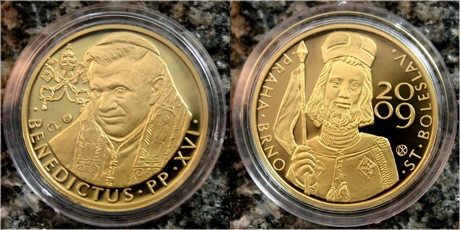 Zlatá půluncová medaile Papež Benedikt XVI. v ČR 2009 Proof