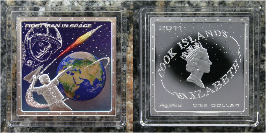 Zadní strana Strieborná minca Prvý muž vo vesmíre 2011 Proof