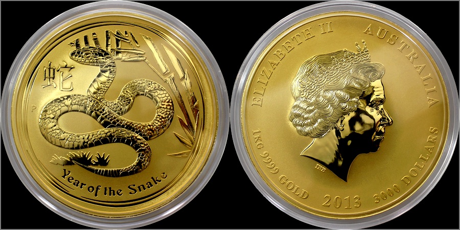 Zlatá investiční mince Year of the Snake Rok Hada Lunární 1 Kg 2013