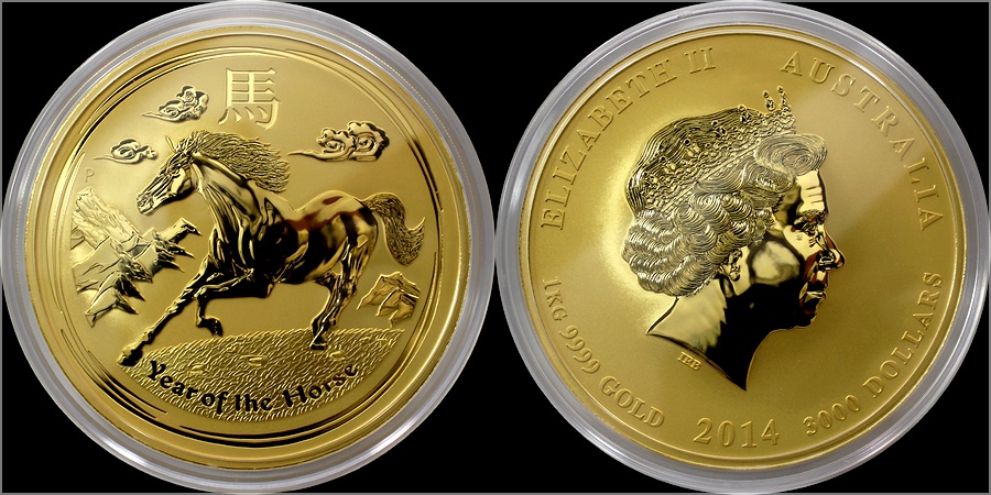 Zlatá investiční mince Year of the Horse Rok Koně Lunární 1 Kg 2014