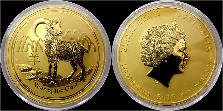 Zlatá investičná minca Year of the Goat Rok Kozy Lunárny  1 Kg 2015