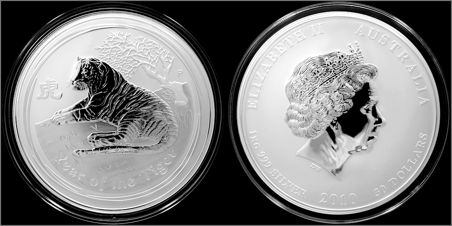 Stříbrná investiční mince Year of the Tiger Rok Tygra Lunární 1 Kg 2010