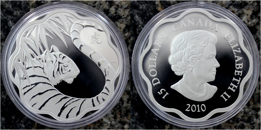 Stříbrná mince Year of the Tiger Rok Tygra Lotos 2010 Proof