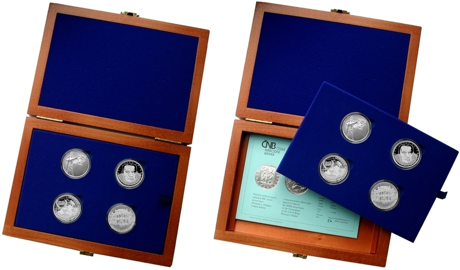 Sada stříbrných pamětních mincí roku 1995 v dřevěné krabičce Proof