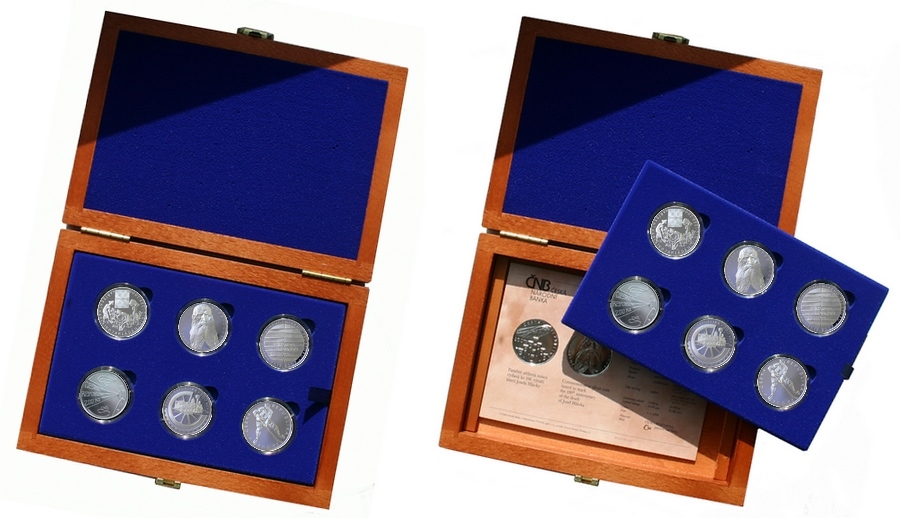 Sada stříbrných pamětních mincí roku 2008 v dřevěné krabičce Standard