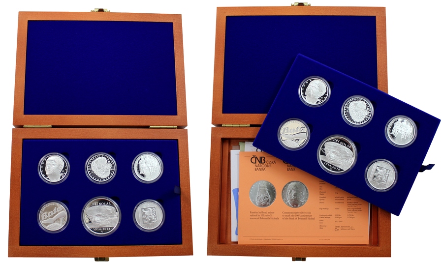 Sada 6 stříbrných pamětních mincí roku 2014 v dřevěné krabičce Proof