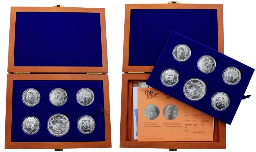 Sada 6 stříbrných pamětních mincí roku 2014 v dřevěné krabičce Standard