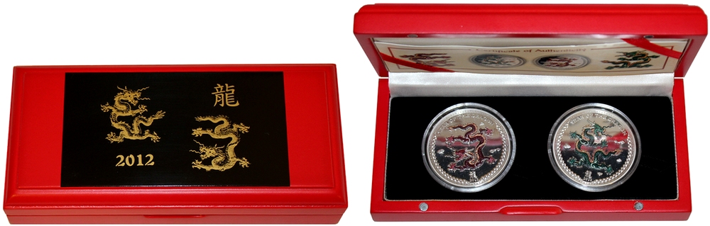 Rok Draka Sada stříbrných kolorovaných mincí 2012 Proof