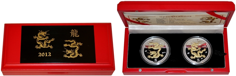 Rok Draka Sada stříbrných pozlacených mincí 2012 Proof
