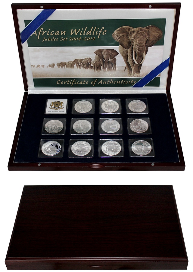 African Wildlife Slon africký Sada stříbrných mincí 2004 - 2014 Proof
