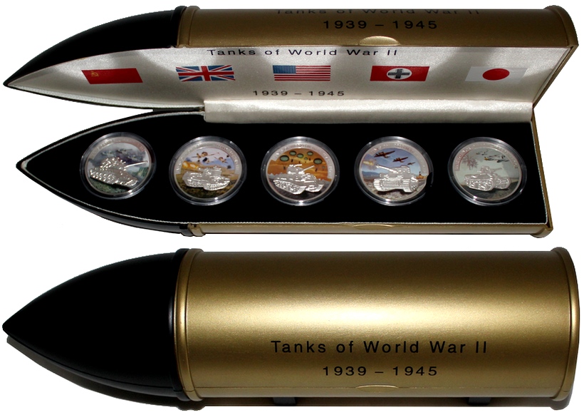 Tanky druhé světové války Sada stříbrných kolorovaných mincí 2008 Proof