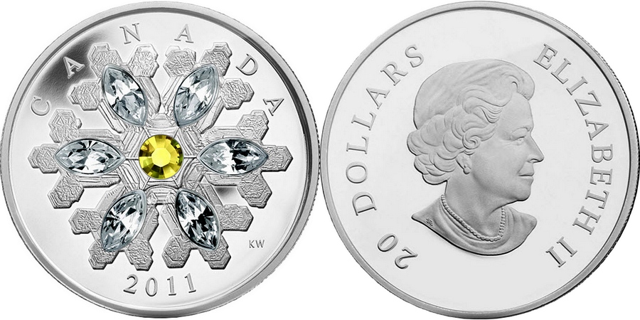 Zadní strana Strieborná minca Snehová vločka Topaz 2011 Proof (.9999)