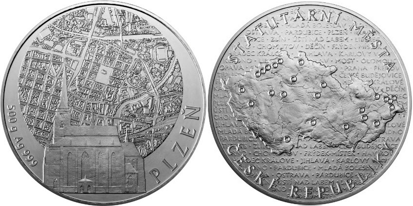 Stříbrná investiční medaile 500 g Statutární města ČR - Plzeň 2011 Standard