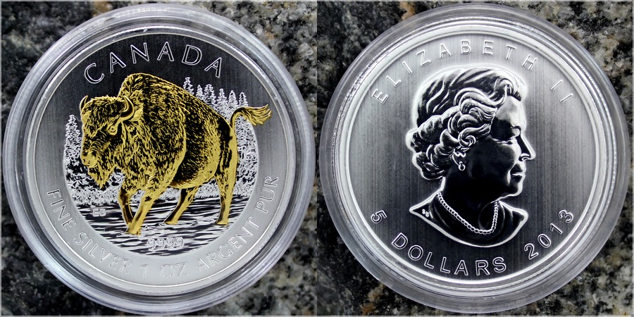 Stříbrná mince pozlacený Bizon lesní Canadian Wildlife 1 Oz 2013 Standard