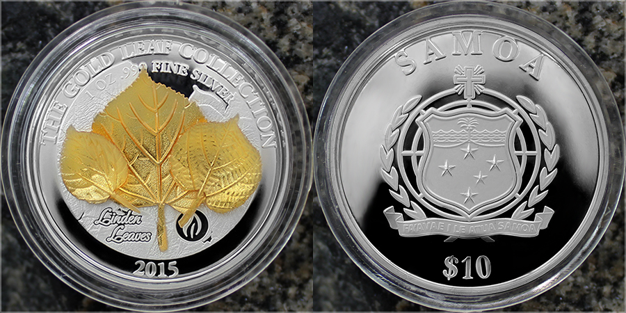 Stříbrná mince 3D Zlatý Linden Leaf 1 Oz Gold Leaf Collection 2015 Proof