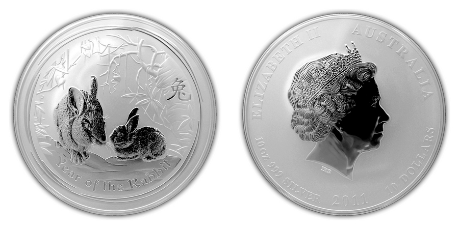 Stříbrná investiční mince Year of the Rabbit Rok Králíka Lunární 10 Oz 2011 