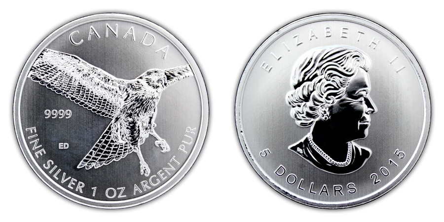 Zadní strana Stříbrná investiční mince Káně rudoocasá Birds of Prey 1 Oz 2015