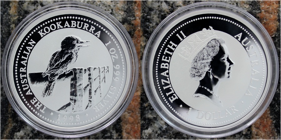 Stříbrná investiční mince Kookaburra Ledňáček 1 Oz 1998 