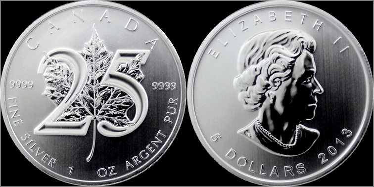 Strieborná investičná minca Maple Leaf 25. výročie 1 Oz