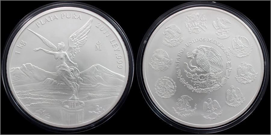 Zadní strana Stříbrná investiční mince Mexiko Libertad 1 Kg