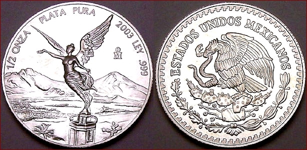 Zadní strana Stříbrná investiční mince Mexiko Libertad 1/2 Oz 