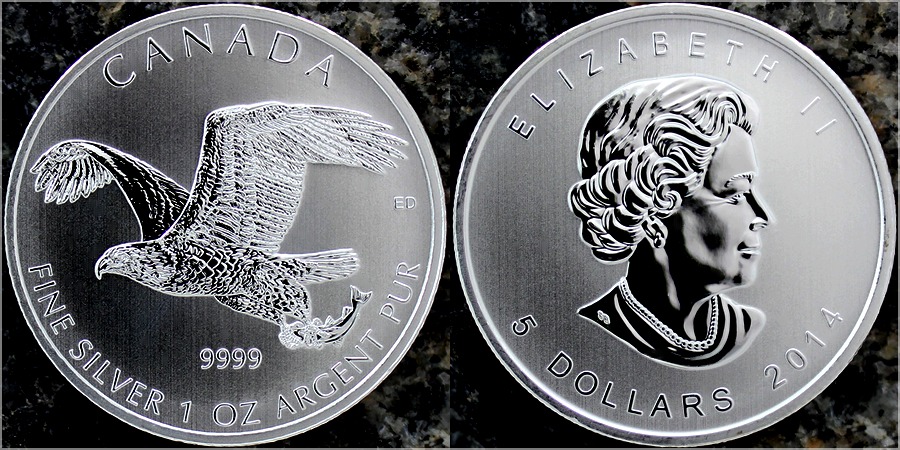 Zadní strana Strieborná investičná minca Orel bielohlavý Birds of Prey 1 Oz 2014