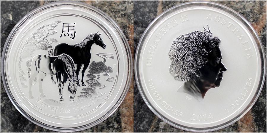 Stříbrná investiční mince Year of the Horse Rok Koně Lunární 2 Oz 2014
