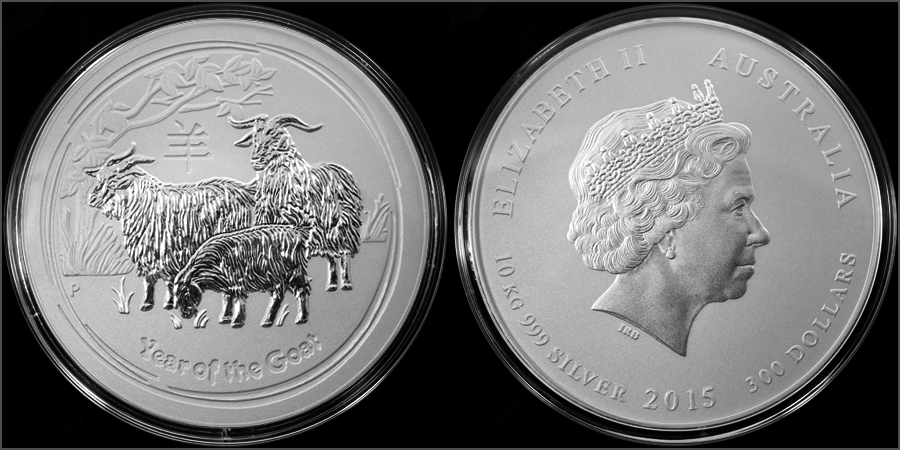 Strieborná  investičná minca Year of the Goat Rok Kozy Lunárny 10 Kg 2015