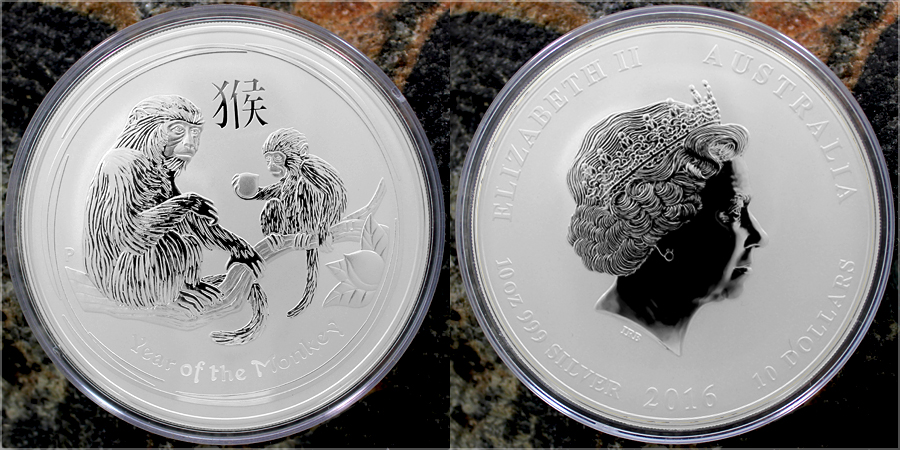 Strieborná investičná minca Year of the Monkey Rok Opice Lunárny 10 Oz 2016