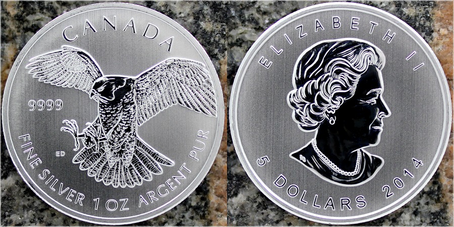 Zadní strana Strieborná investičná minca Sokol sťahovavý  Birds of Prey 1 Oz 2014