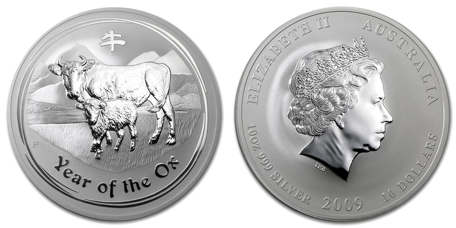 Stříbrná investiční mince Year of the Ox Rok Buvola Lunární 10 Oz 2009