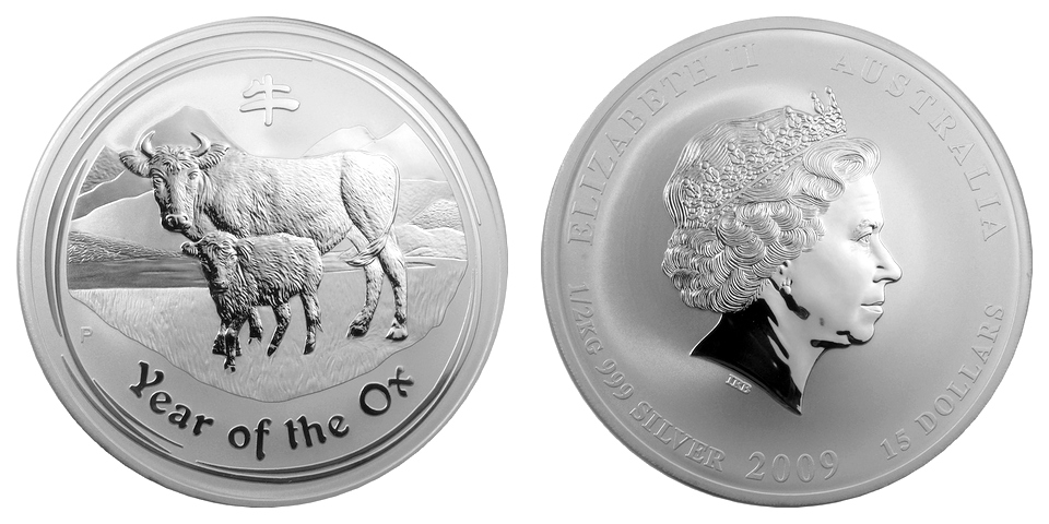 Strieborná investičná minca  Year of the Ox Rok Byvola Lunárny 1/2 Kg 2009