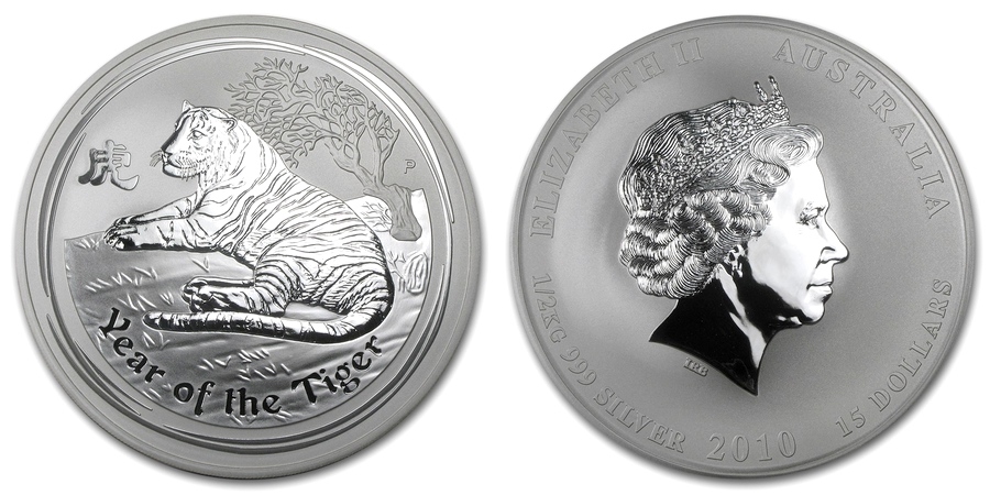 Strieborná investičná minca  Year of the Tiger Rok Tigra Lunárny 1/2 Kg 2010