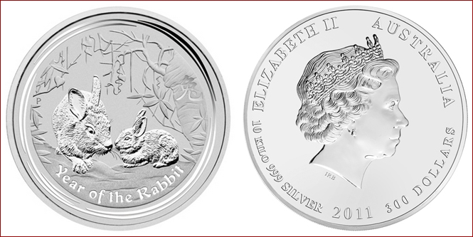 Stříbrná investiční mince Year of the Rabbit Rok Králíka Lunární 10 Kg 2011