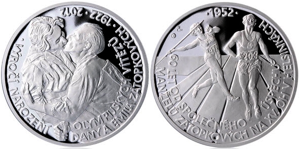 Stříbrná medaile k výročí Dany a Emila Zátopkových 2012 Proof 