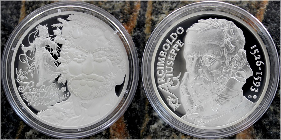 Zadní strana Giuseppe Arcimboldo Rudolf II. Vertumnus stříbrná medaile 42 g 2009 Proof