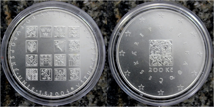 Stříbrná mince 200 Kč Vstup České republiky do Evropské unie 2004 Standard