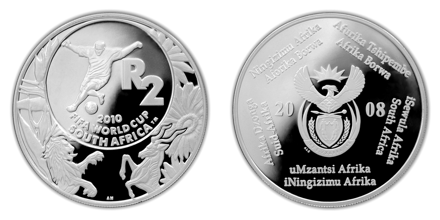 Strieborná minca 2010 FIFA Majstrovstvá sveta vo futbale 2008 Proof