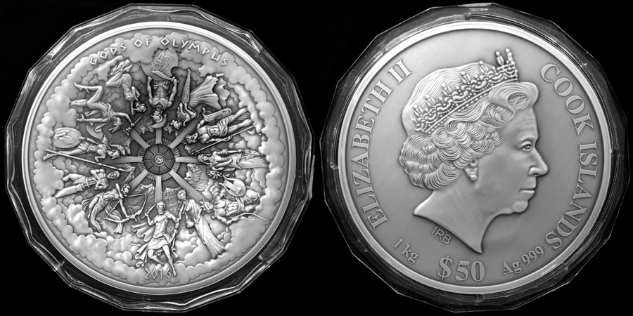 Strieborná minca 1 Kg Bohovia Olympu 3D Antique 2016 Štandard