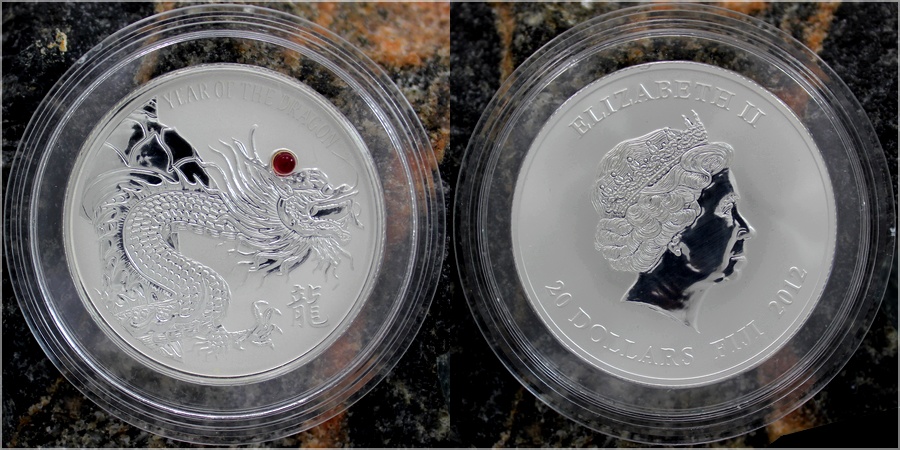 Stříbrná mince 2 Oz Red Fire Dragon Rok Draka 2012 Rubín Proof