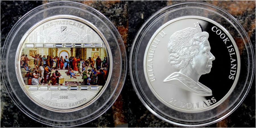Stříbrná mince 3 Oz Athénská škola Raffaello 2008 Krystaly Proof