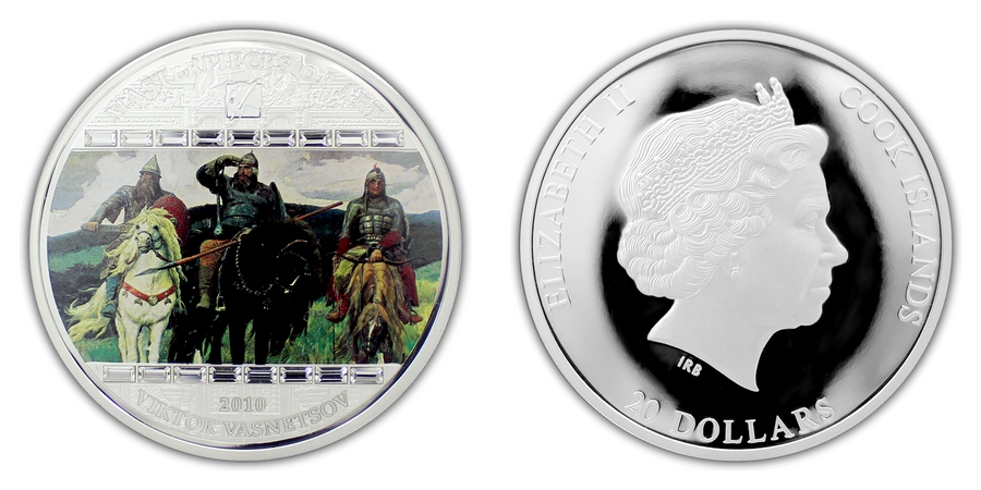Stříbrná mince 3 Oz Tři bohatýři Viktor Vasněcov 2010 Krystaly Proof