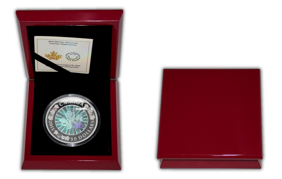 Stříbrná mince 5 Oz Lustrous Maple Leaves 2015 Hologram Proof (.9999)