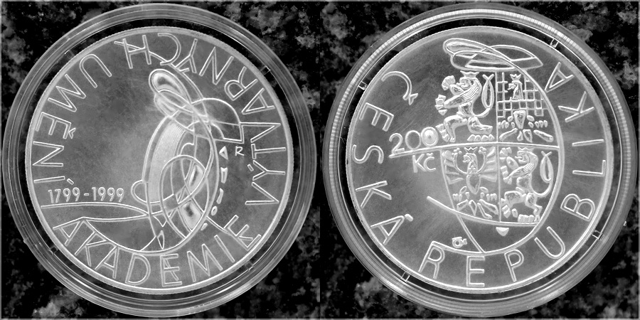 Stříbrná mince 200 Kč Akademie výtvarného umění v Praze 200. výročí 1999 Standard
