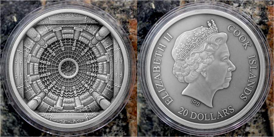 Stříbrná mince Chrám nebes Kesonový strop 2015 Antique Standard
