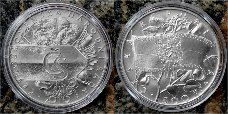 Stříbrná mince 500 Kč Vznik Československé národní rady 100. výročí 2016 Standard