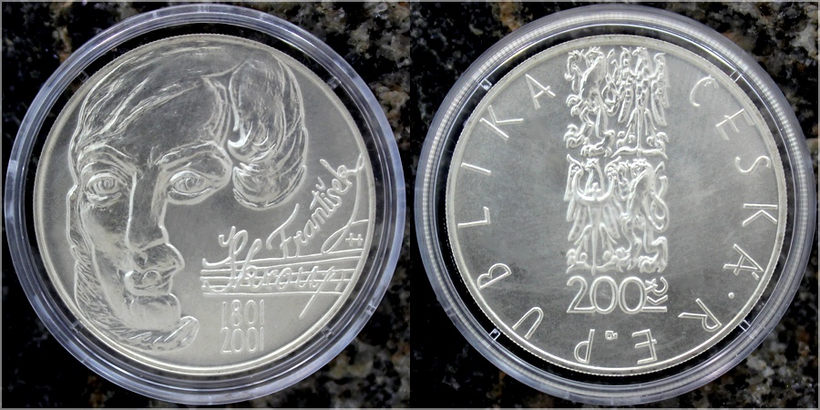 Zadní strana Stříbrná mince 200 Kč František Škroup 200. výročí narození 2001 Standard
