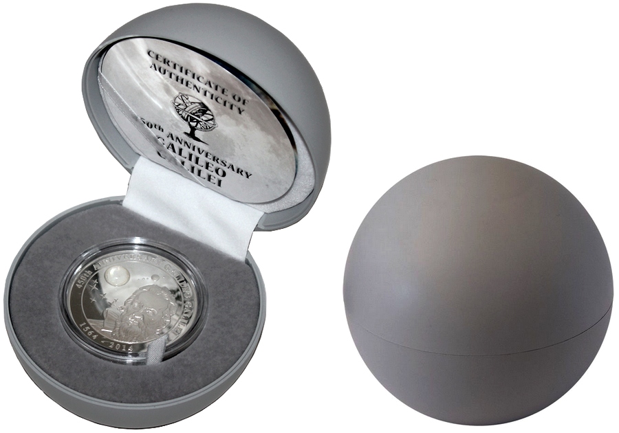 Stříbrná mince 2 Oz Galileo Galilei 450. výročí 2014 Měsíční kámen Proof
