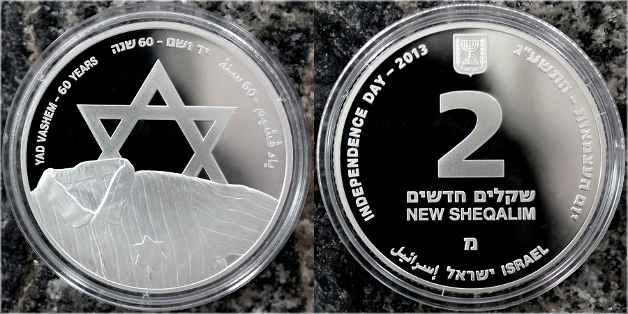Stříbrná mince Jad vašem 2 NIS Izrael 2013 Proof